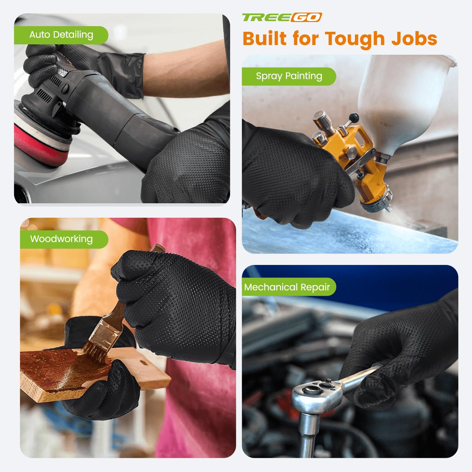 TREEGO latex-free nitrile gloves provide durable protection without latex