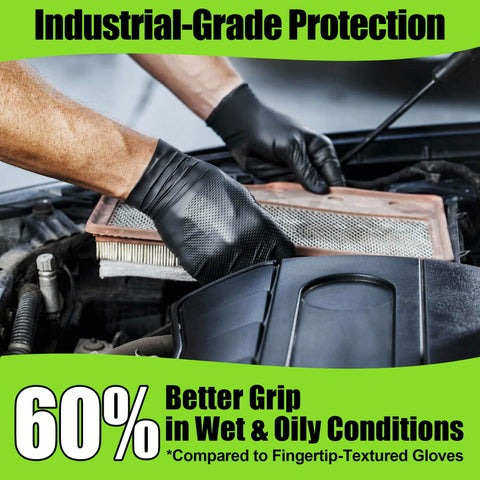 TREEGO black nitrile gloves with beaded cuff prevent roll-down during heavy work