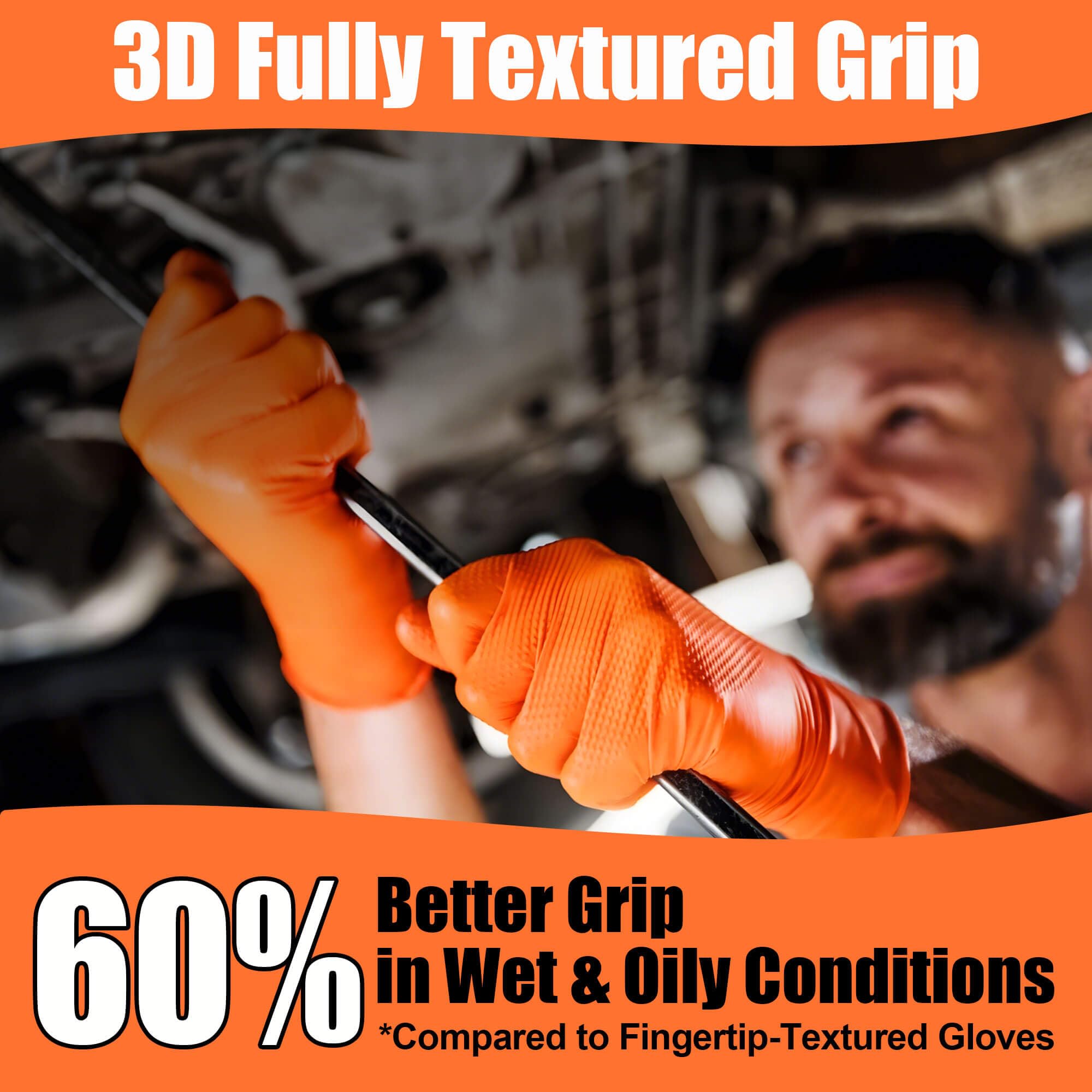 Bright orange TREEGO gloves improve visibility in busy garages