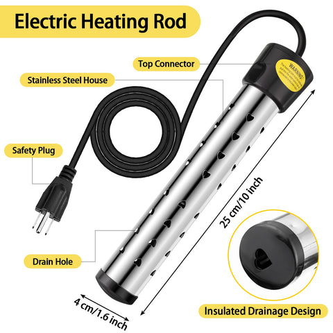 Treela immersion heater for hot tub heats small volumes quickly and safely.
