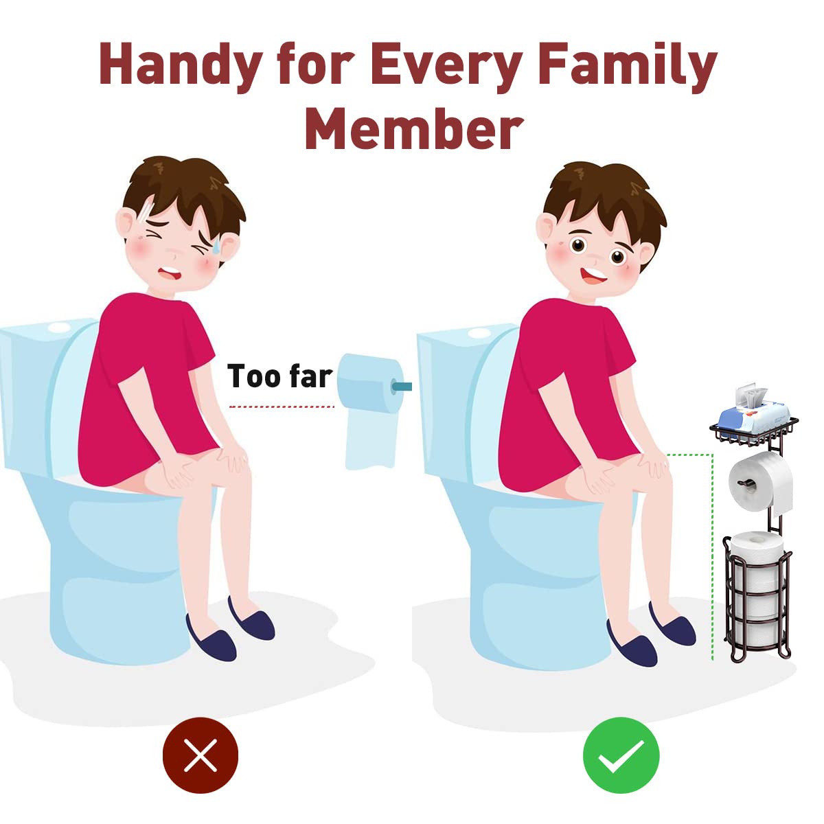 TreeLen free-standing bathroom holder suited for bathrooms, apartments, or campers.