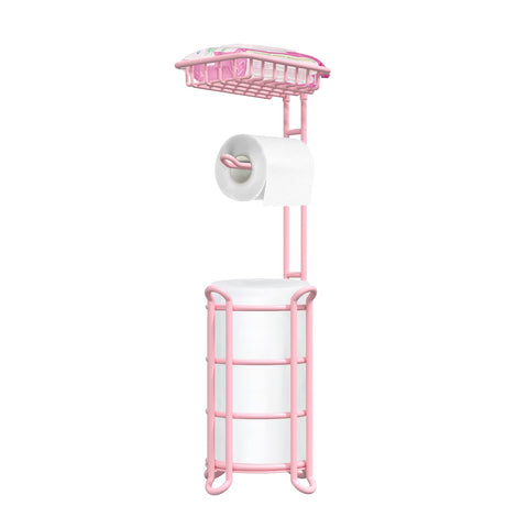 TreeLen pink toilet paper holder stand front view shows 4-roll capacity for easy access.