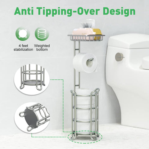 TreeLen free-standing toilet paper dispenser shown beside a toilet for easy access.