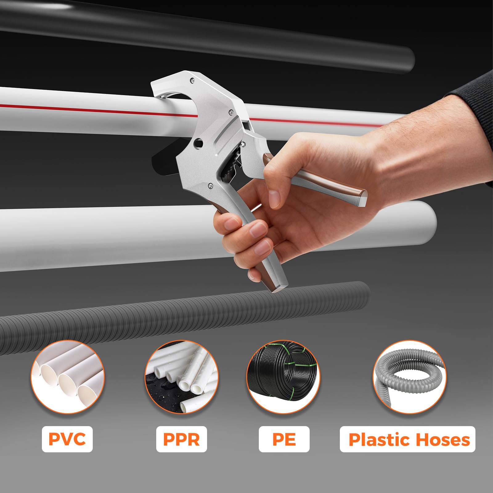 Treevian cutter supports PVC PPR PEX PE and hoses.