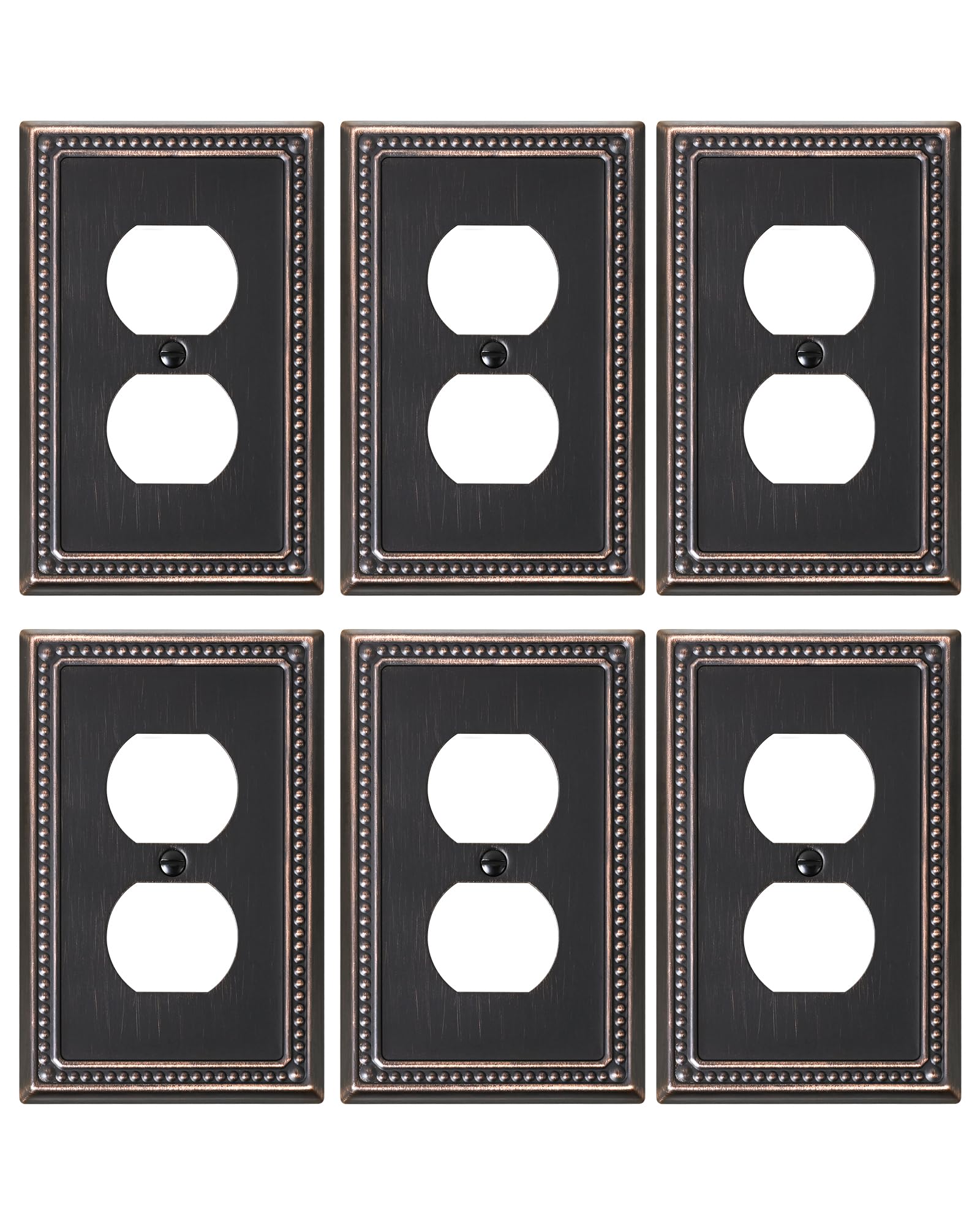TREEWELL 6-pack duplex outlet cover aged bronze enhances room decor and durability.