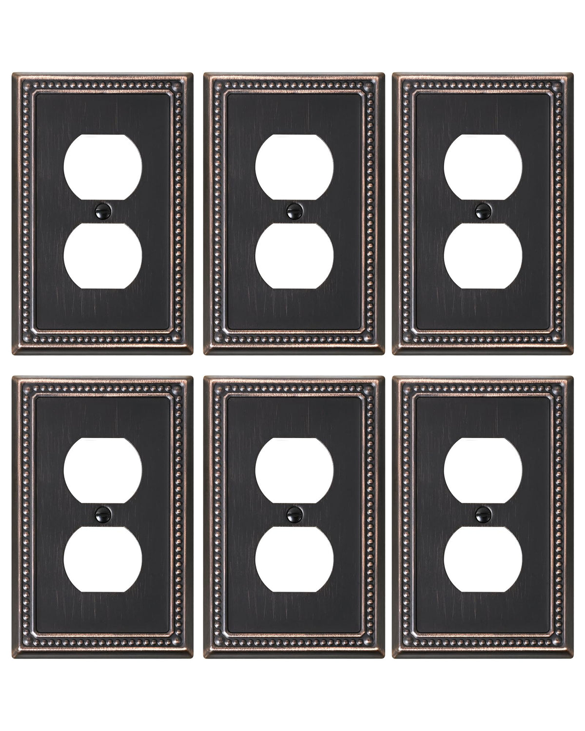 TREEWELL 6-pack duplex outlet cover aged bronze enhances room decor and durability.