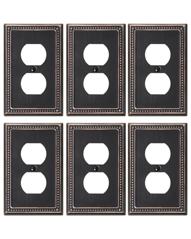 TREEWELL 6-pack duplex outlet cover aged bronze enhances room decor and durability.
