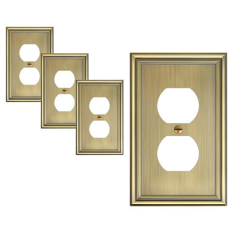 Treewell antique brass duplex outlet cover with a brushed texture, durable and stylish.