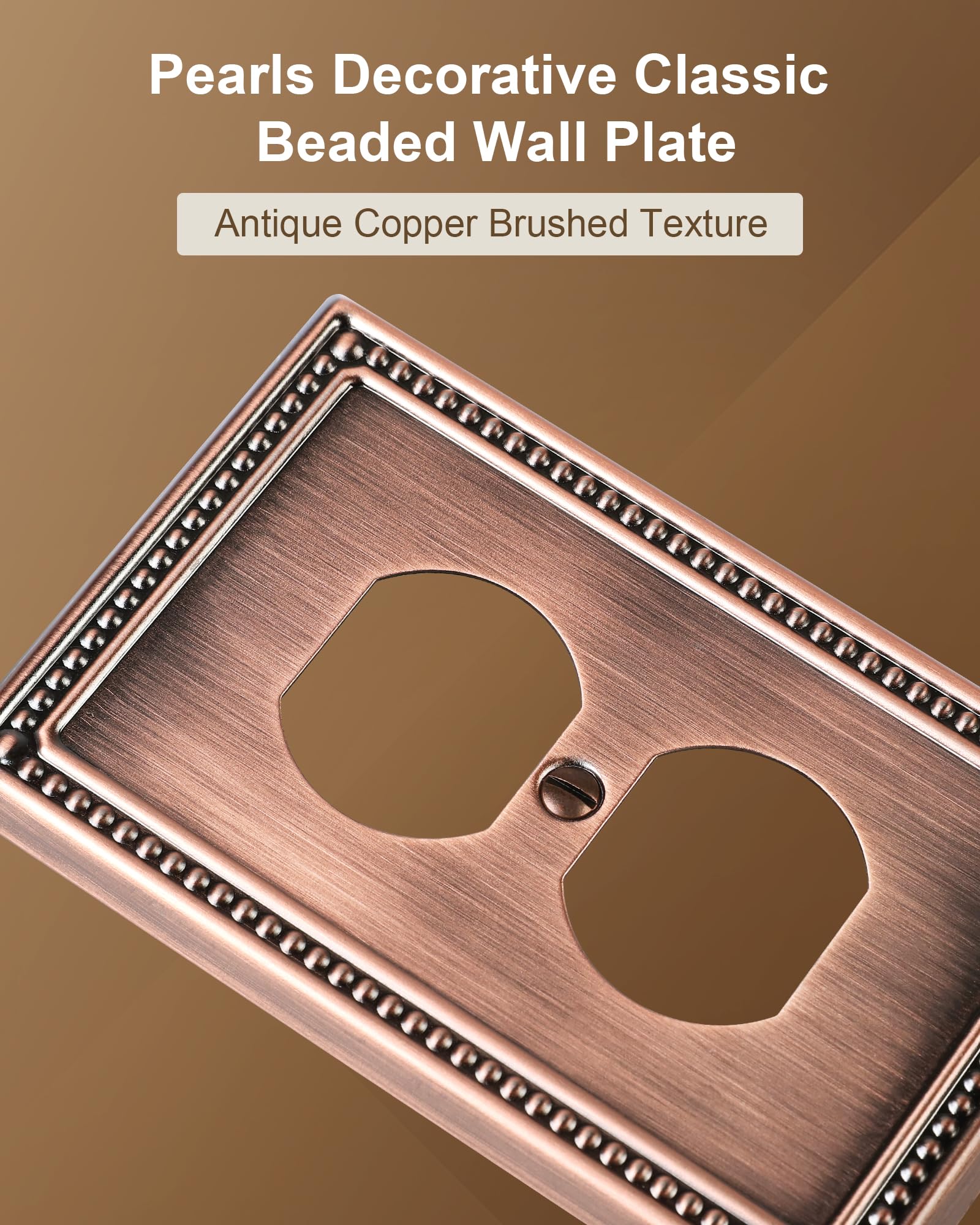 Treewell antique copper finish wall plate close-up with beveled edge.
