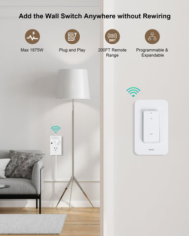 Treewell detachable remote switch shows wall-mount and handheld use.