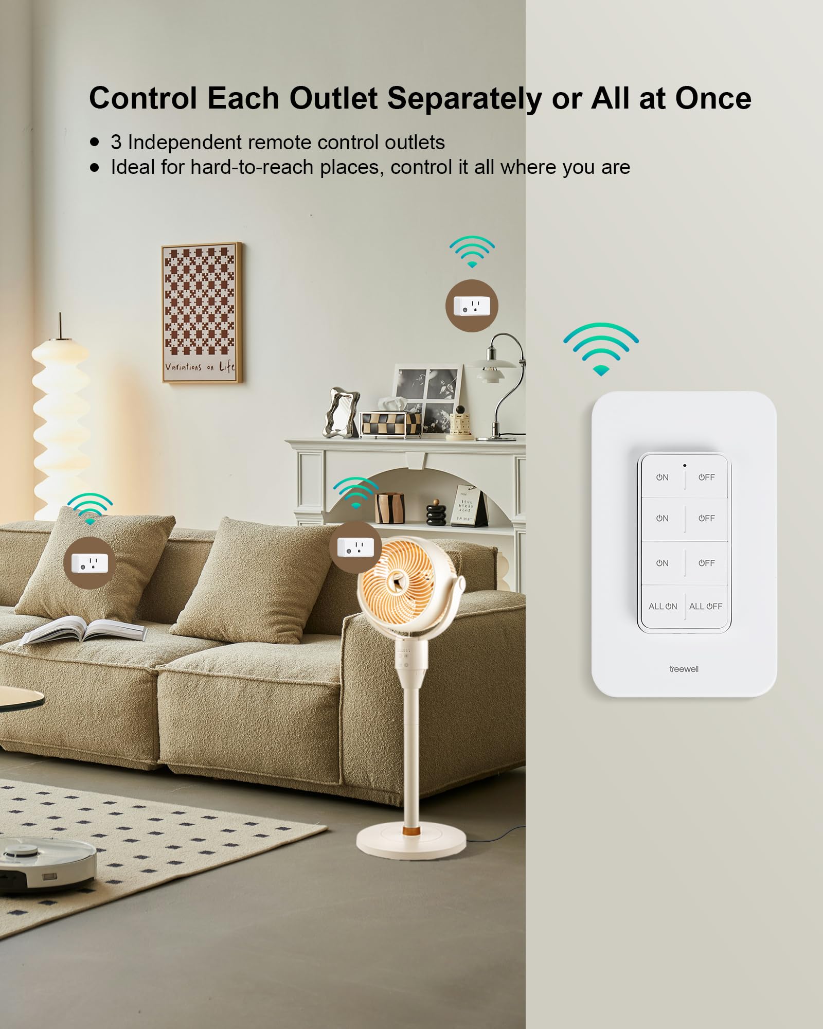 Treewell detachable remote switch wall mount for easy removal and flexible placement.