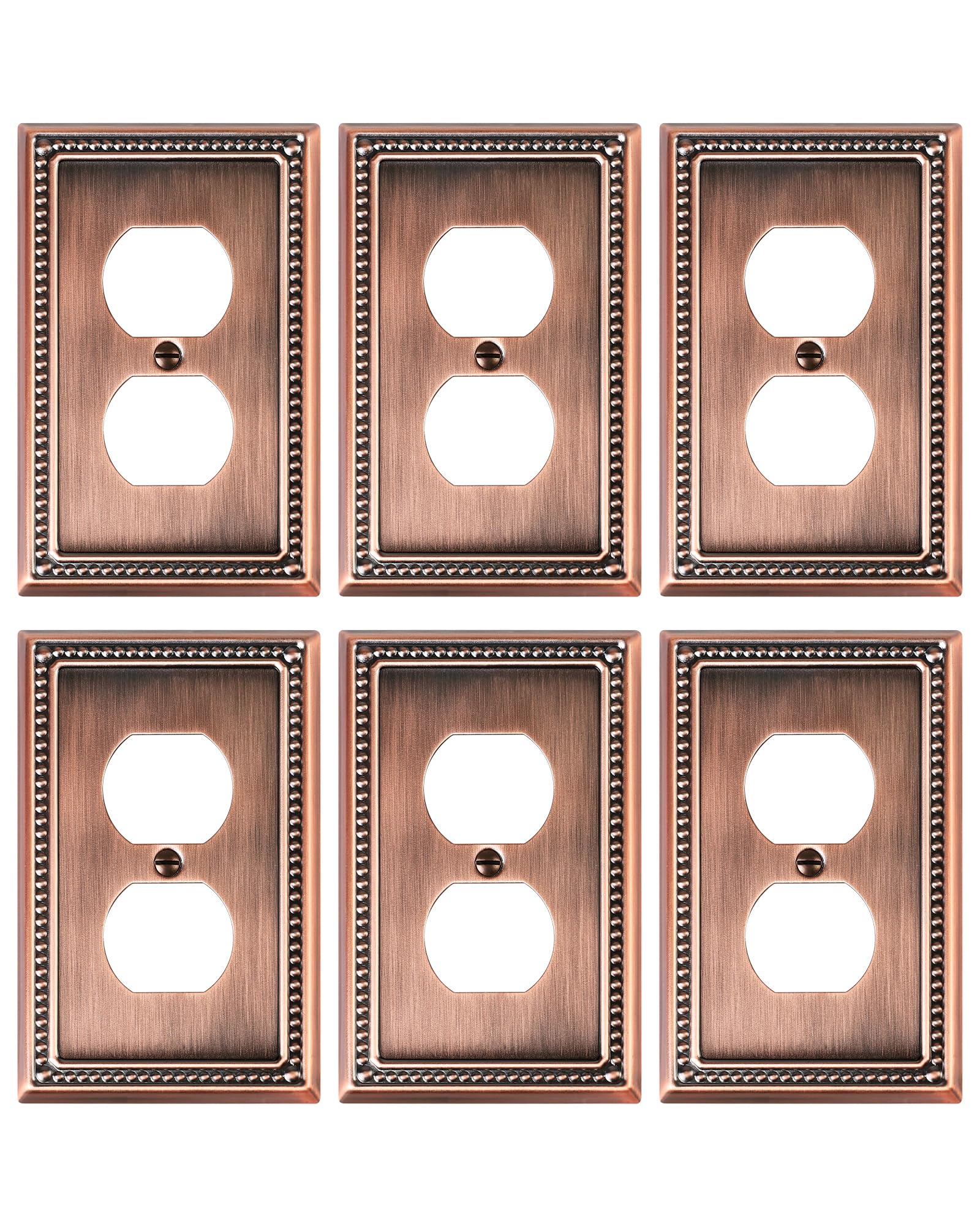 Treewell duplex outlet cover in antique copper with pearl border, elevating traditional decor.