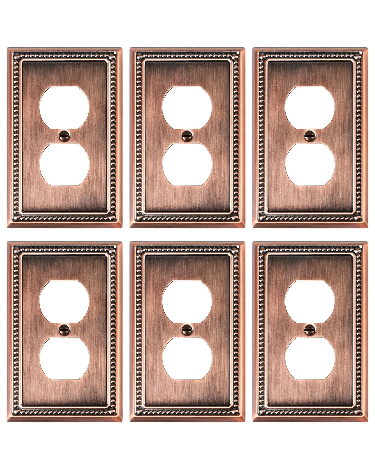Treewell duplex outlet cover in antique copper with pearl border, elevating traditional decor.