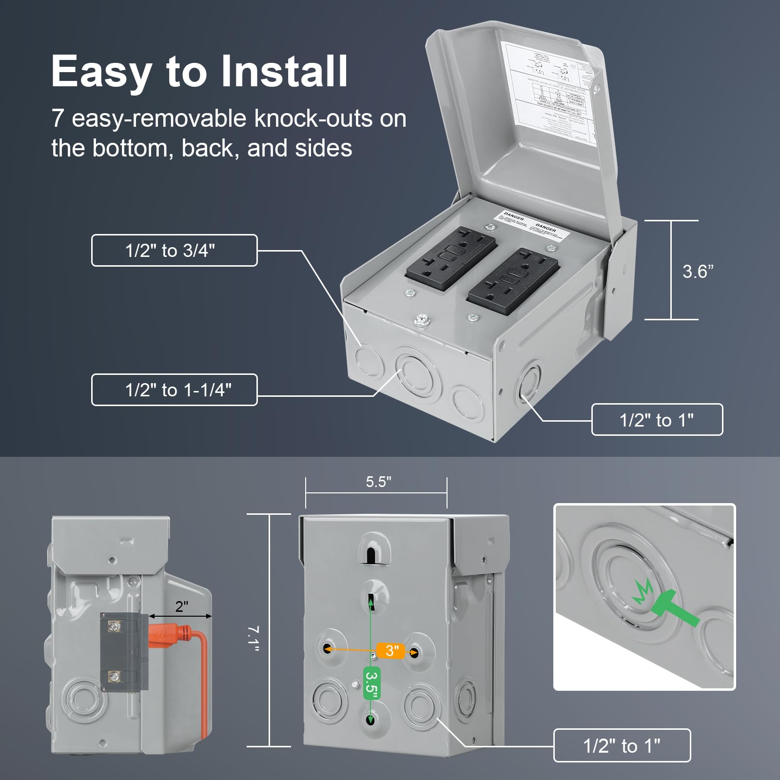 TREEWELL ETL-listed outlet box for compliant outdoor electrical setup.