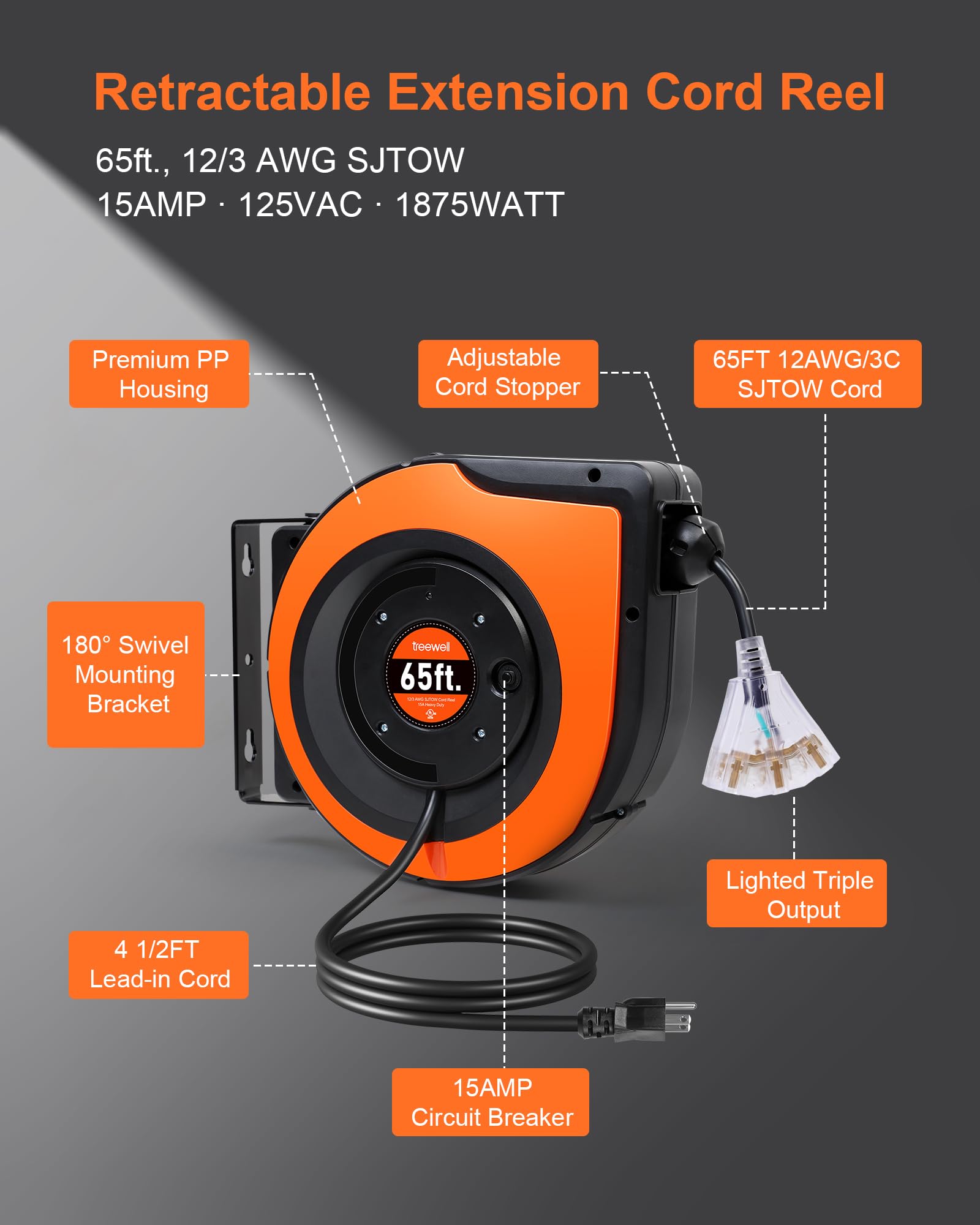 TREEWELL lighted triple-tap outlet for quick multi-tool connections.