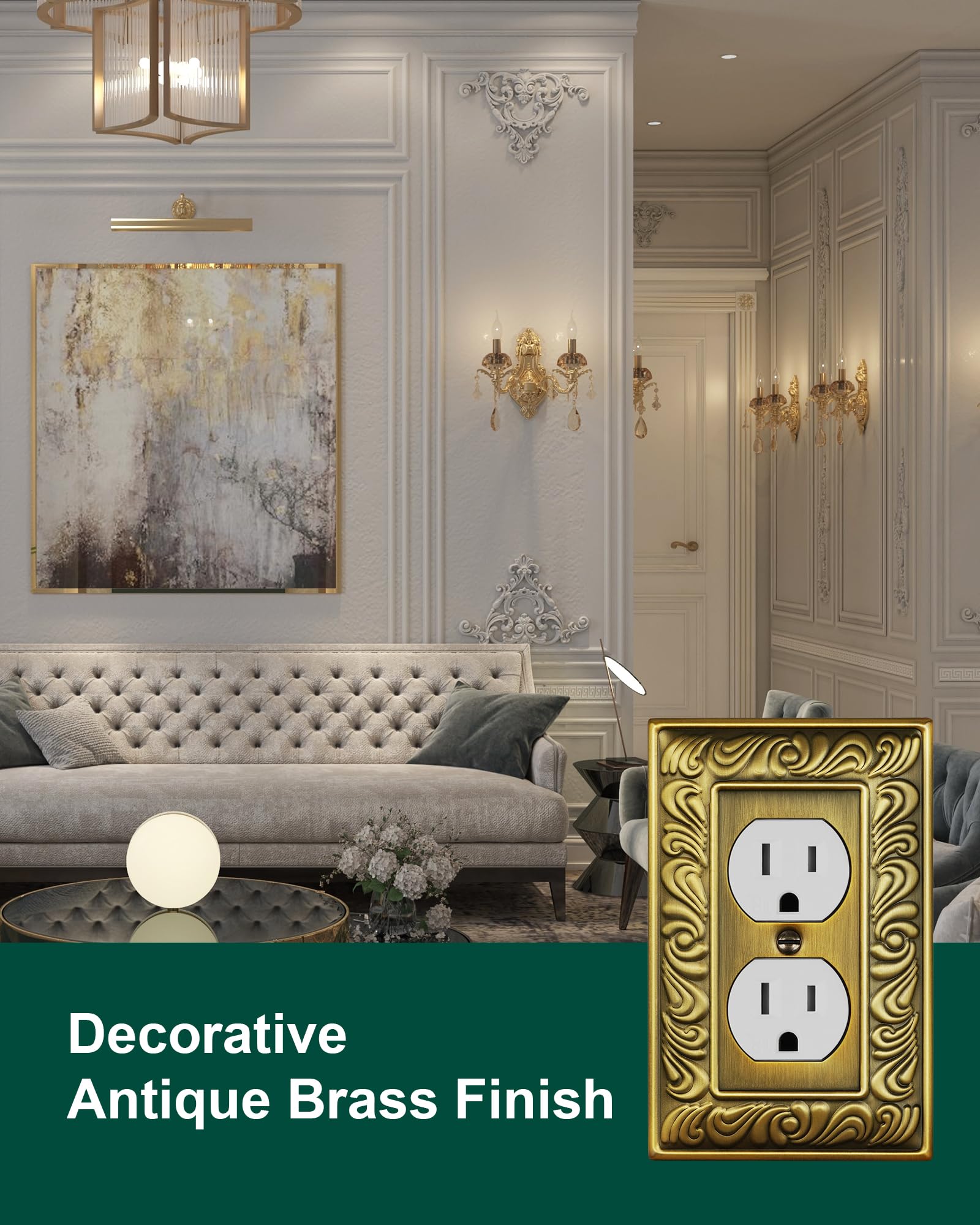 Treewell metal duplex outlet cover emphasizing sturdy build for long lasting room updates.