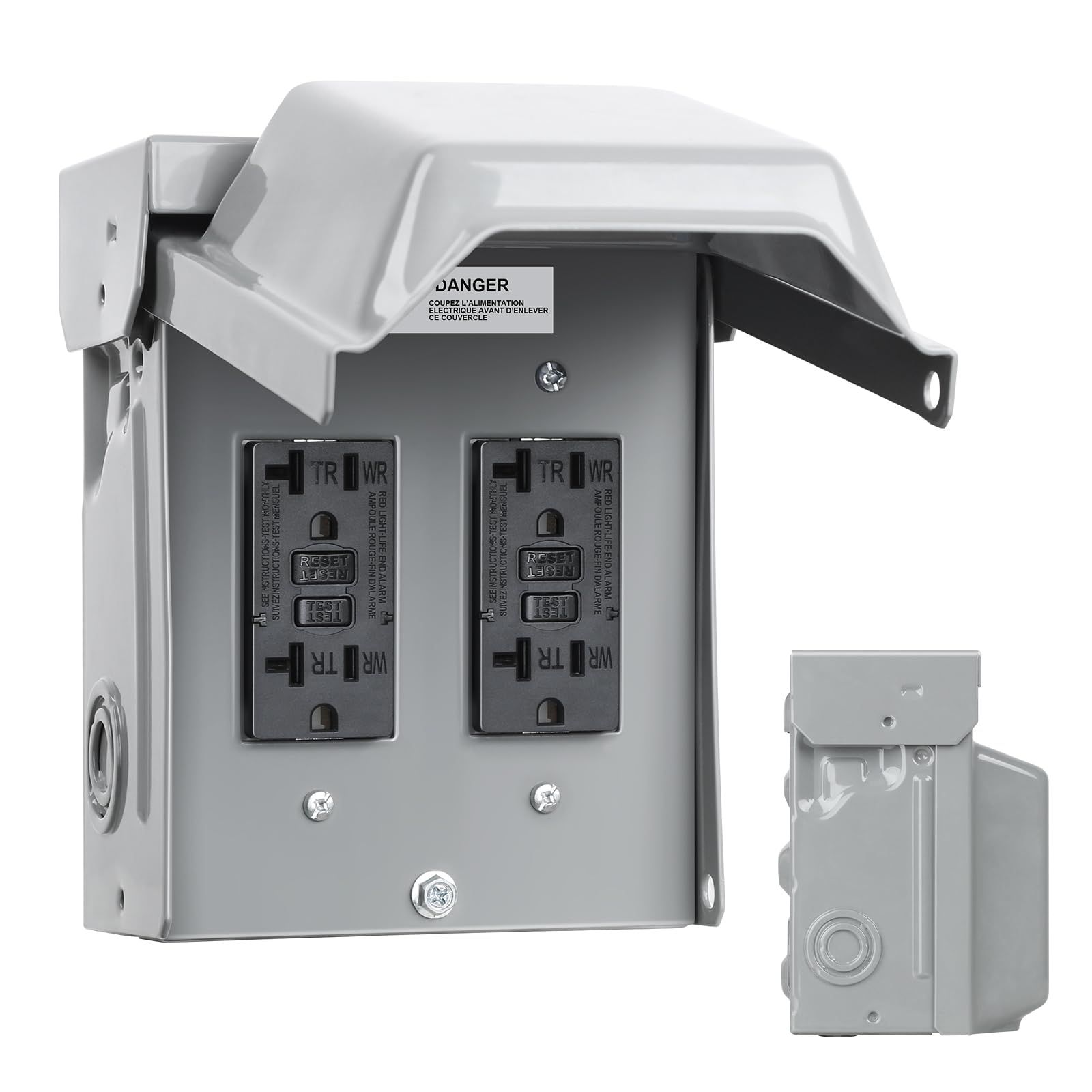 TREEWELL outdoor outlet box with dual GFCI for safe outdoor power access.