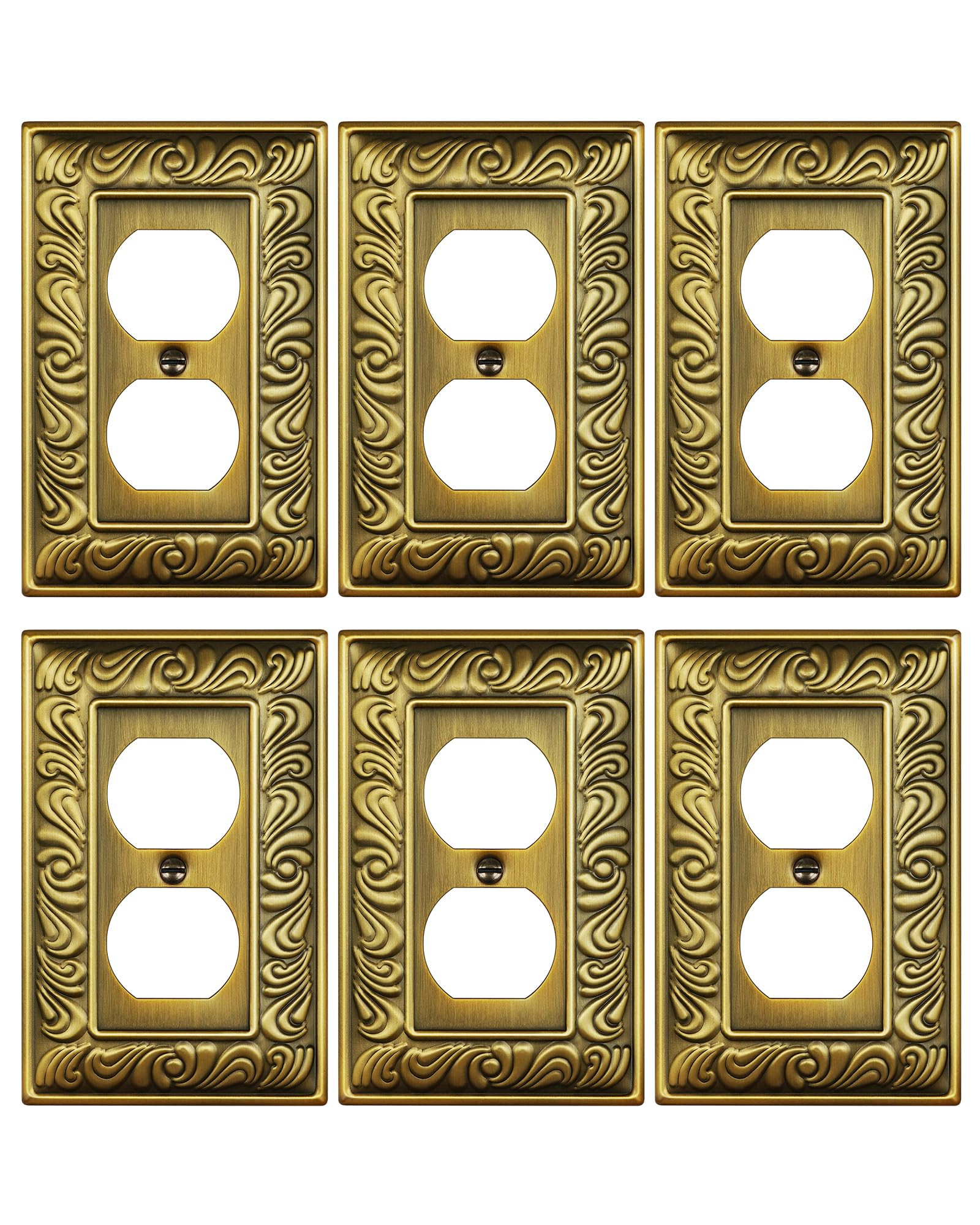 Treewell Paisley-pattern duplex plate showing antique brass finish for stylish outlets.
