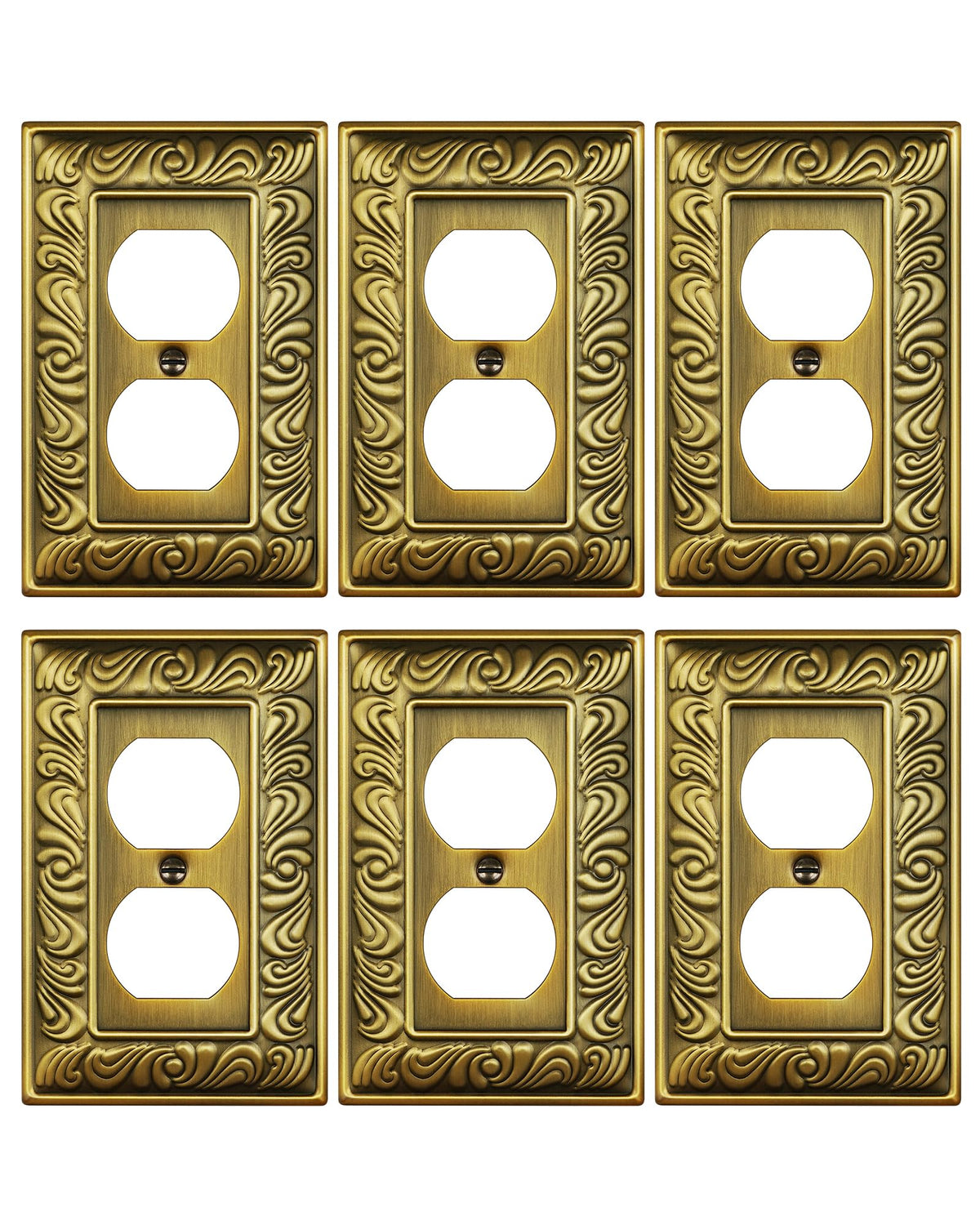 Treewell Paisley-pattern duplex plate showing antique brass finish for stylish outlets.