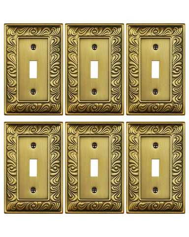 Treewell paisley pattern switch plate in antique brass adds refined decor to any room.