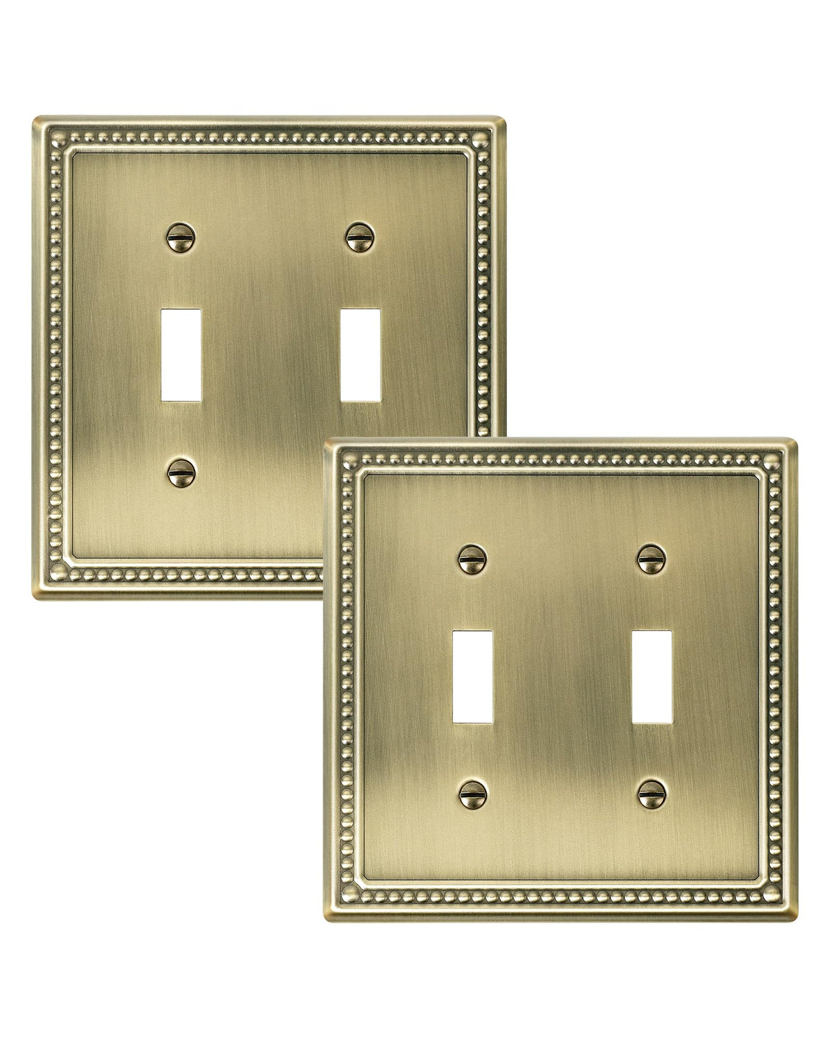 Treewell Pearls double-toggle wall plate in antique brass enhances traditional room cohesion