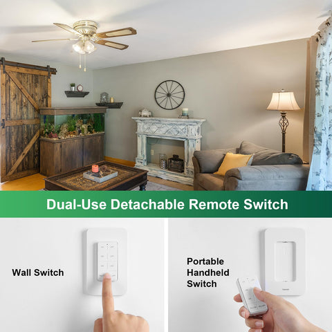 Treewell detachable switch for wall mounting or handheld use.