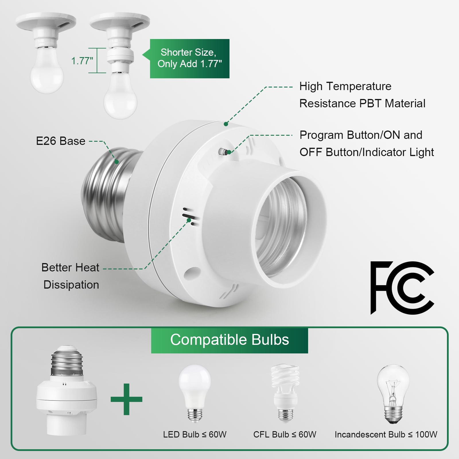 Treewell E26/E27 base compatibility with most lamps.