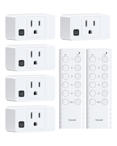 Treewell wireless remote outlet front view with five outlets for easy control