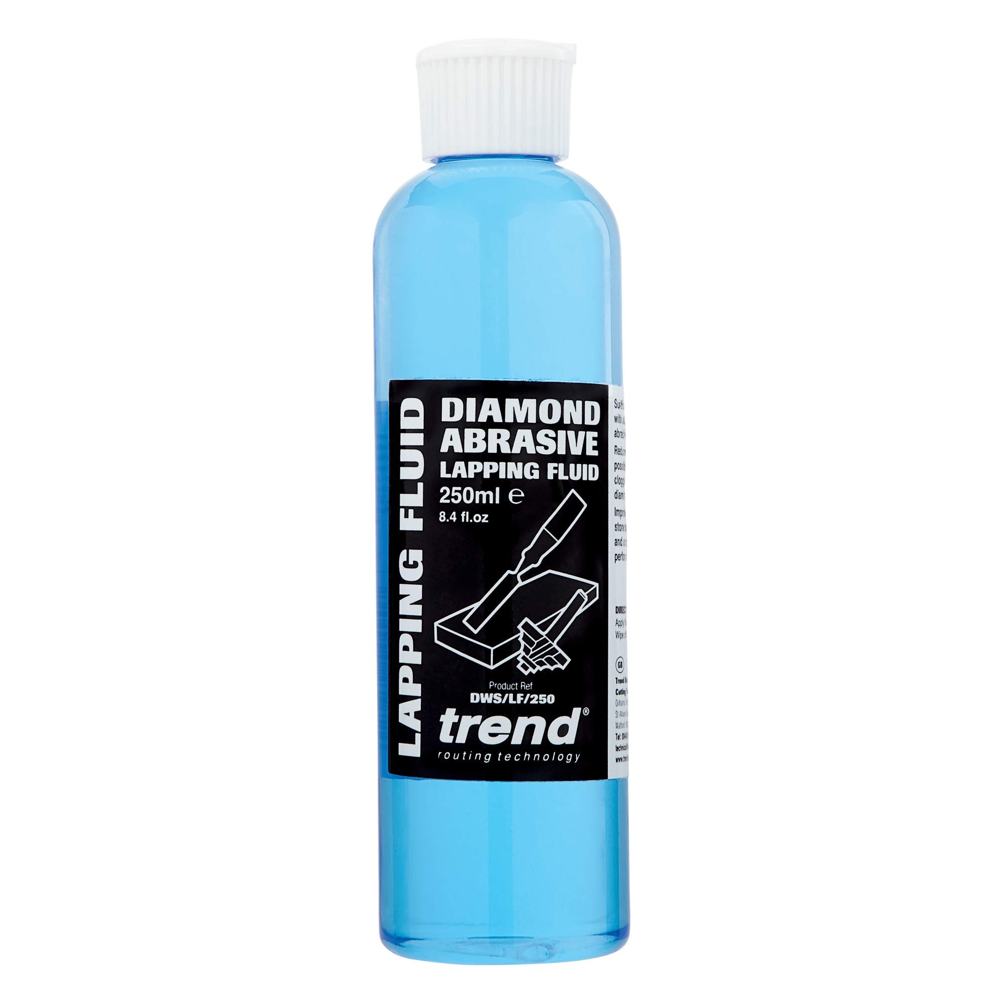 Trend lapping fluid bottle pour for smooth application on diamond stones and reduced rust.