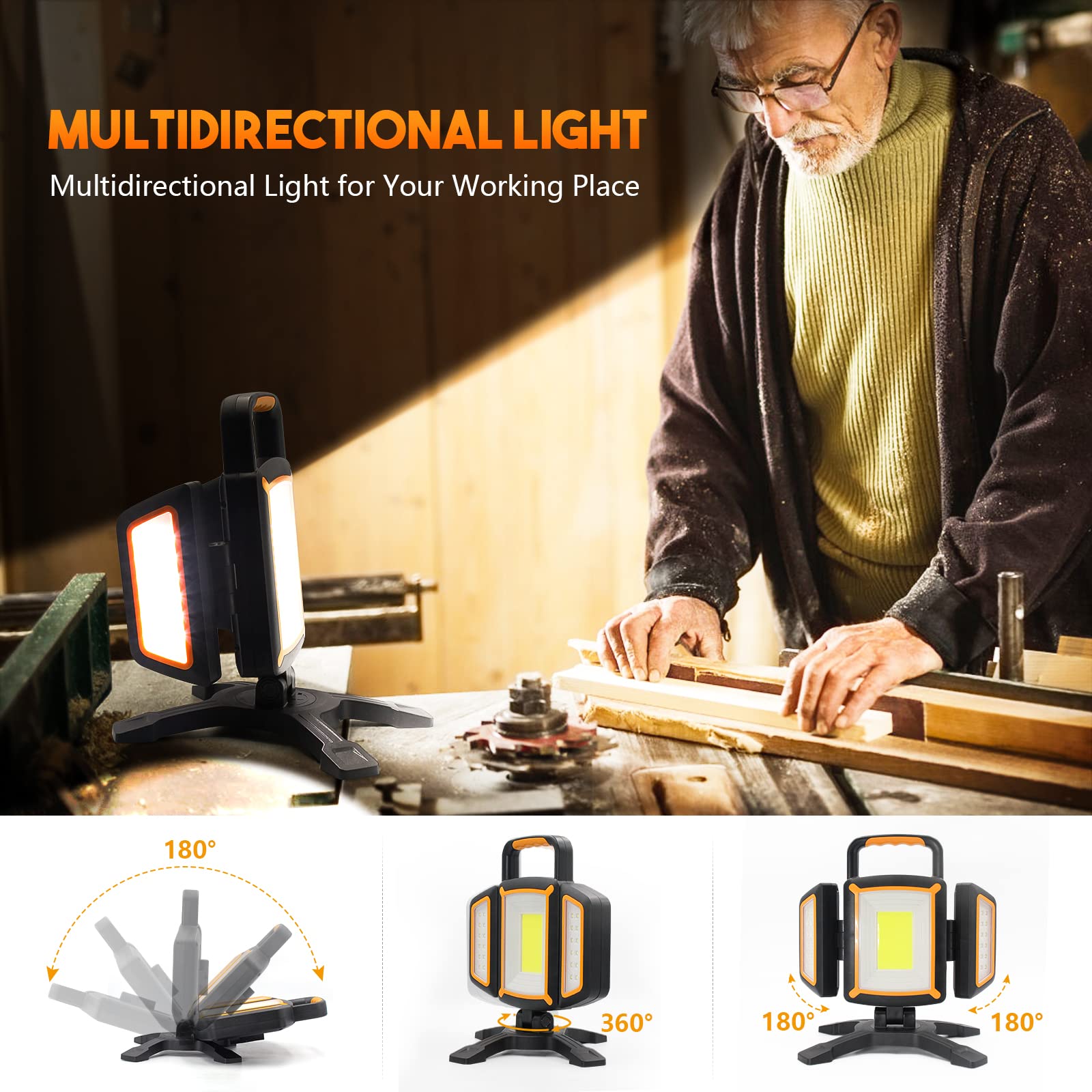 Tresda 30W work light side lights illuminate corners for detail work.