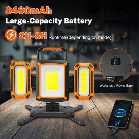 Tresda 8400mAh battery offers long runtime with charging capability.