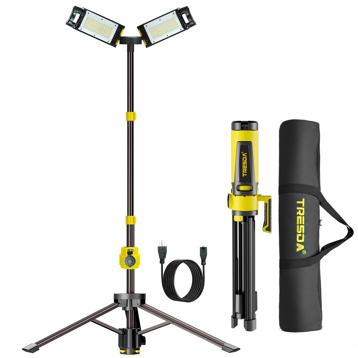 Tresda dual-head LED work light on stand for corded use with wide illumination