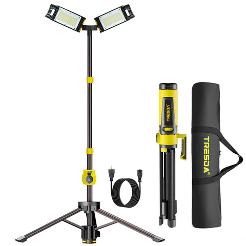 Tresda dual-head LED work light on stand for corded use with wide illumination
