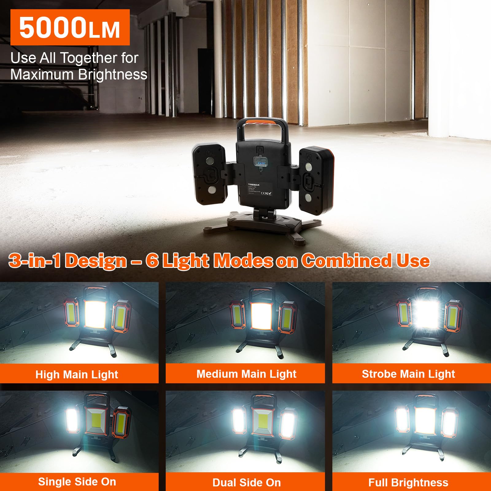 Tresda dual hooks support secure overhead mounting.