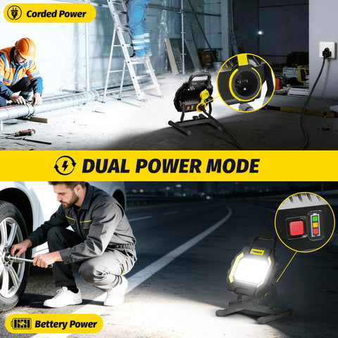 Tresda Hybrid LED Work Light battery mode for portable outdoor use.
