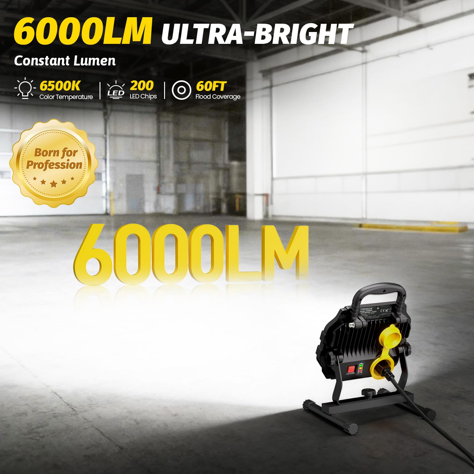 Tresda Hybrid LED Work Light corded use for uninterrupted indoor projects.