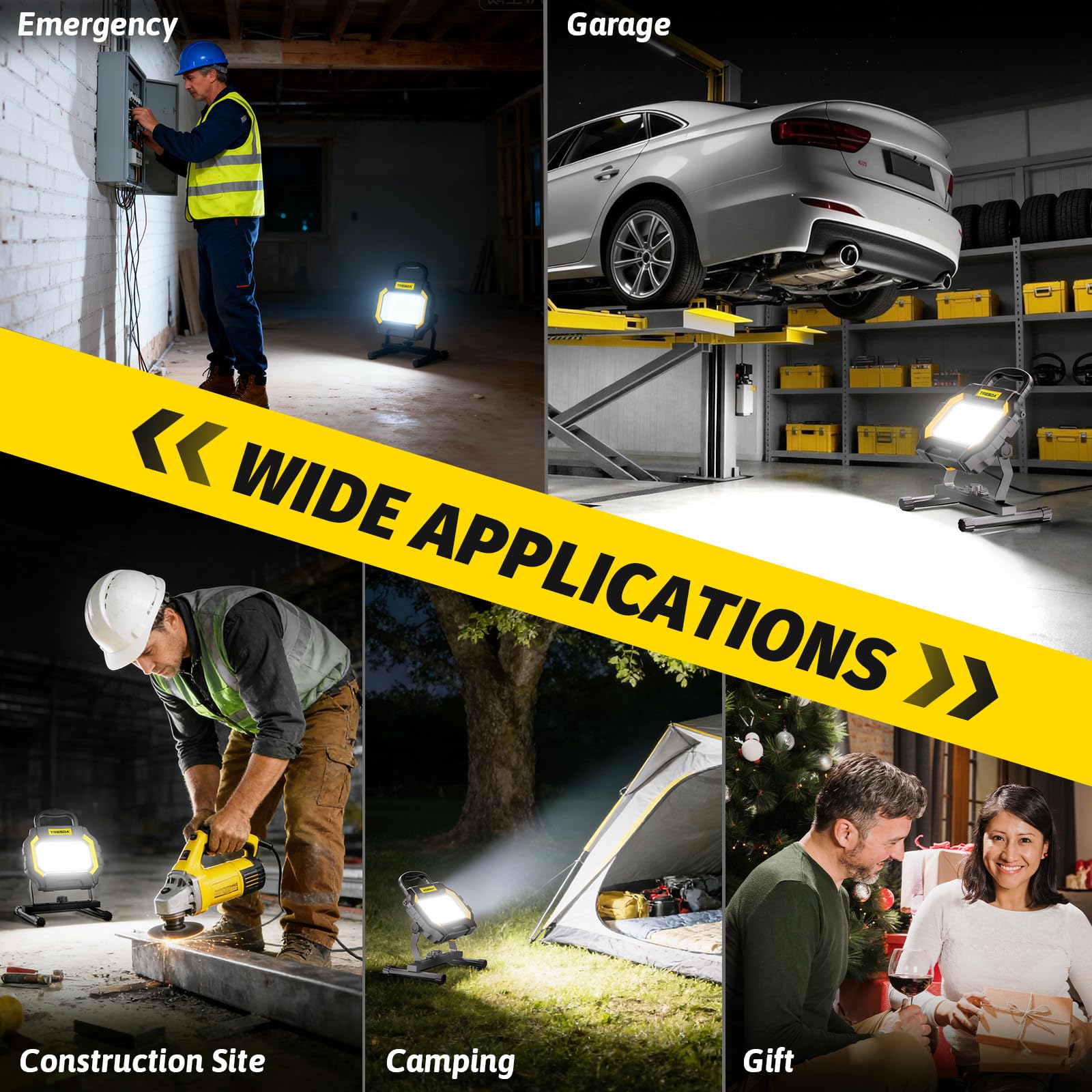 Tresda Hybrid LED Work Light packaging includes cord, light, and manual.