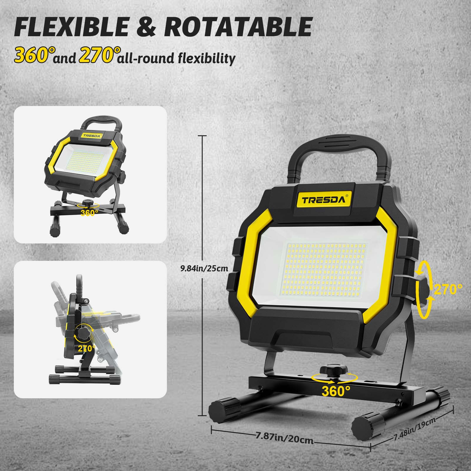 Tresda Hybrid LED Work Light 4000mAh battery offers 2–5 hours runtime.