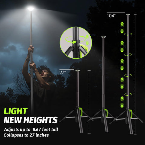 Tresda telescopic light height range enables flexible setup from 27 to 104 inches