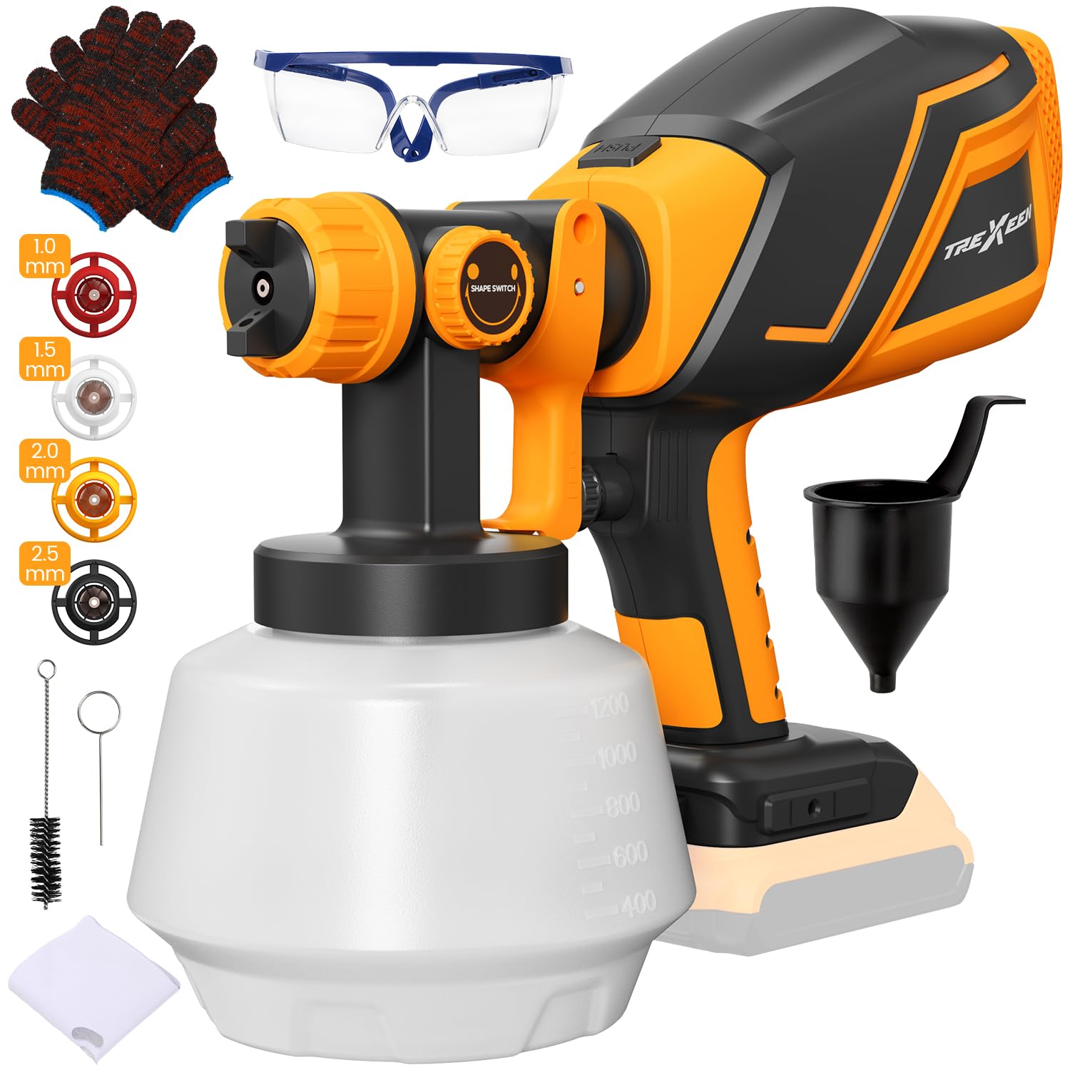 TREXEEN cordless paint sprayer showing DW 20V compatibility for steady power