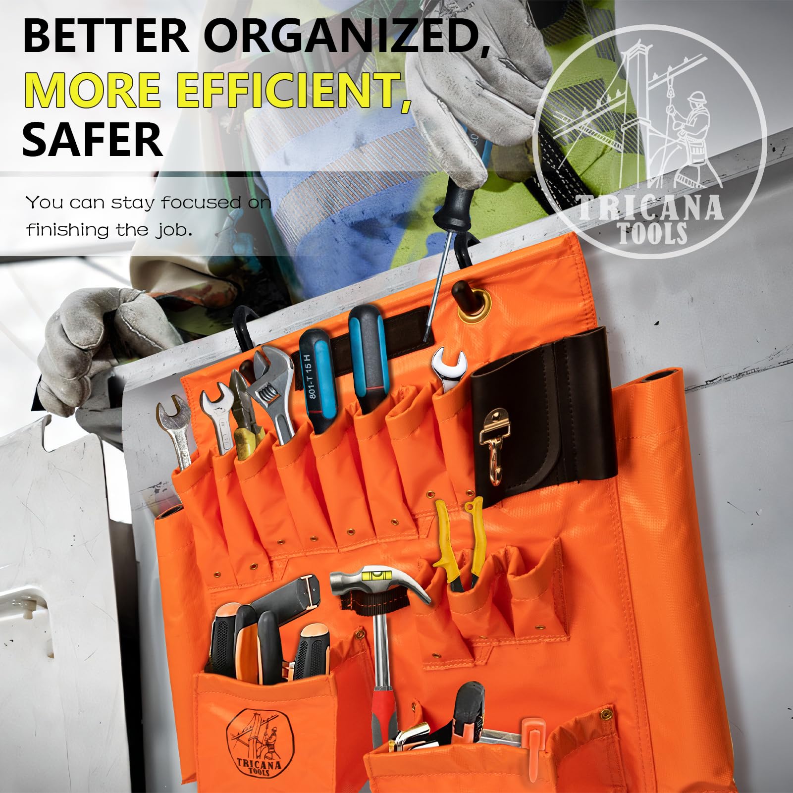 Tricana Lineman Tool Board easy attachment to hooks and rails