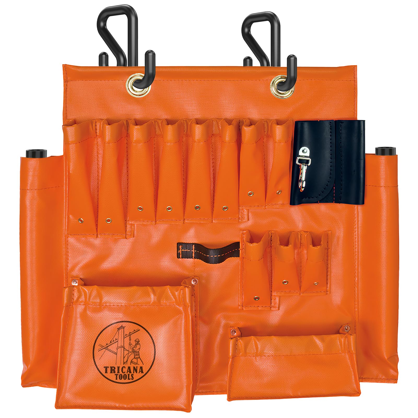Tricana lineman tool board with pockets keeps tools organized on site.