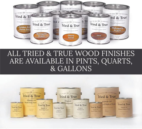 Tried & True Danish Oil on cabinets and panels for durable seal.