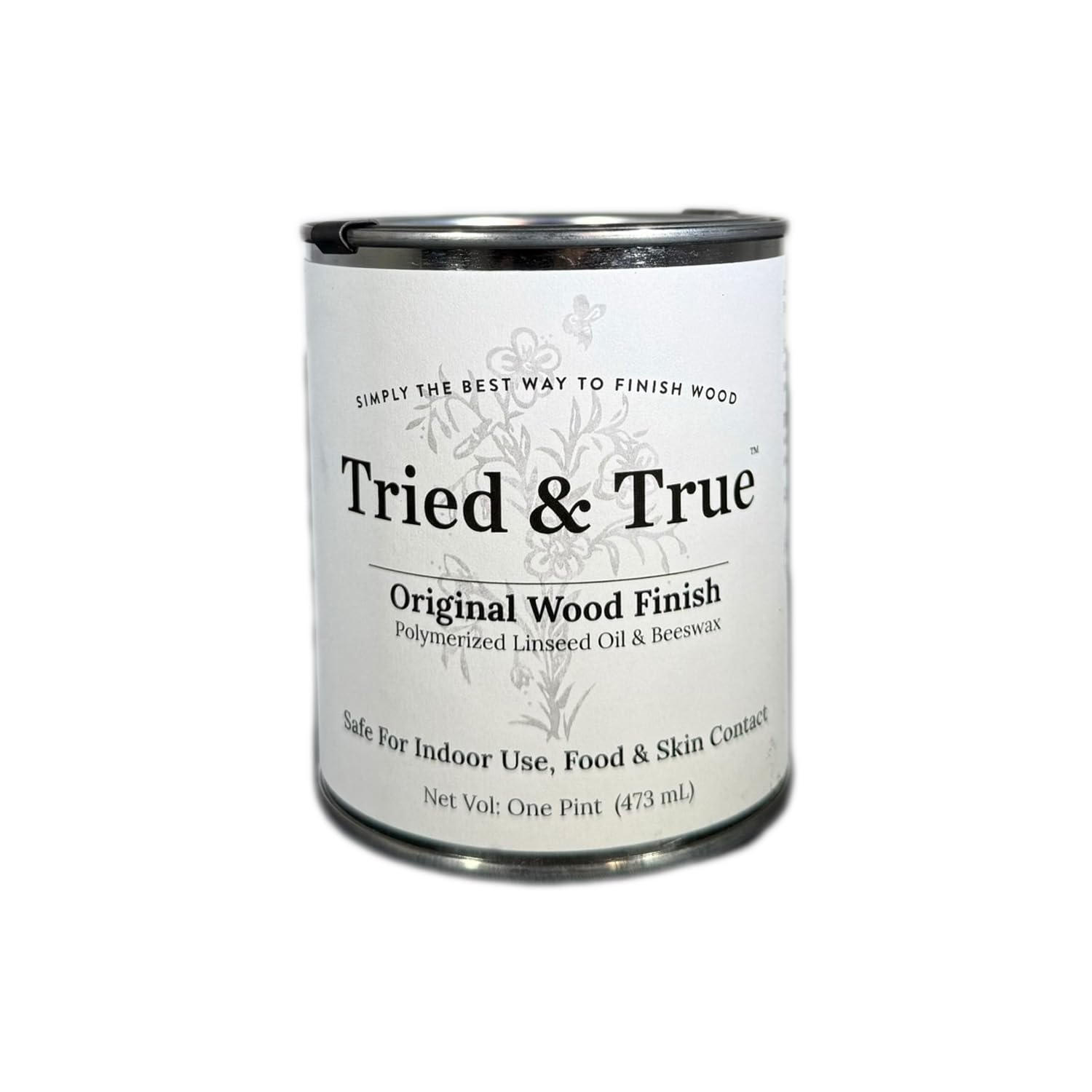 Tried & True Original Wood Finish bottle close-up highlighting the durable linseed oil and beeswax blend.