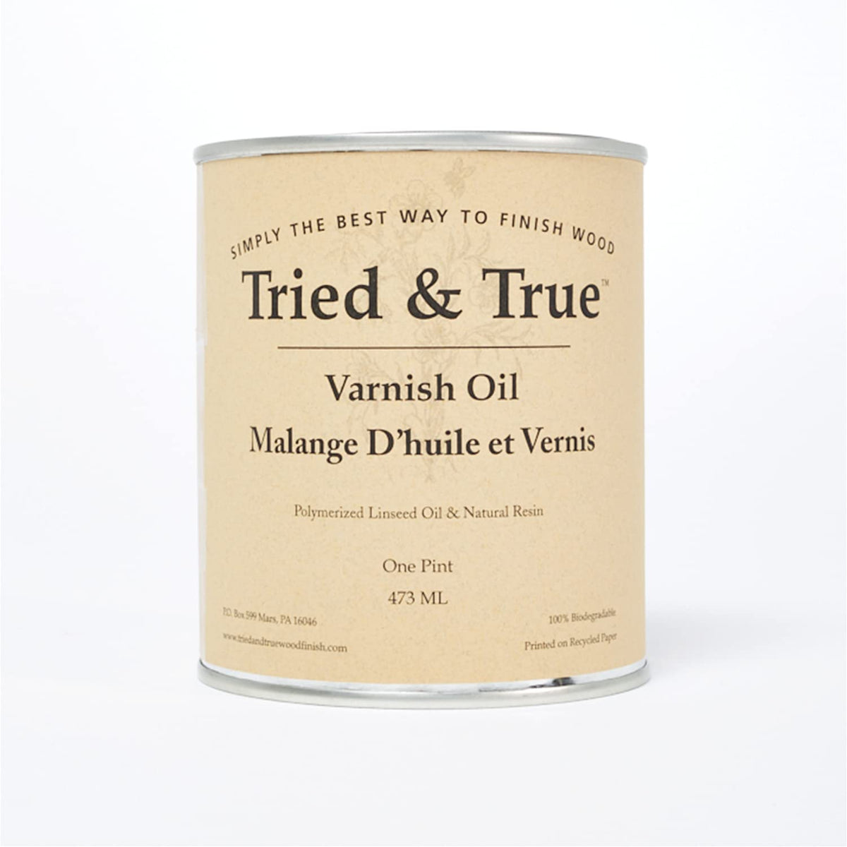 Tried and True varnish oil bottle front for a durable interior wood finish