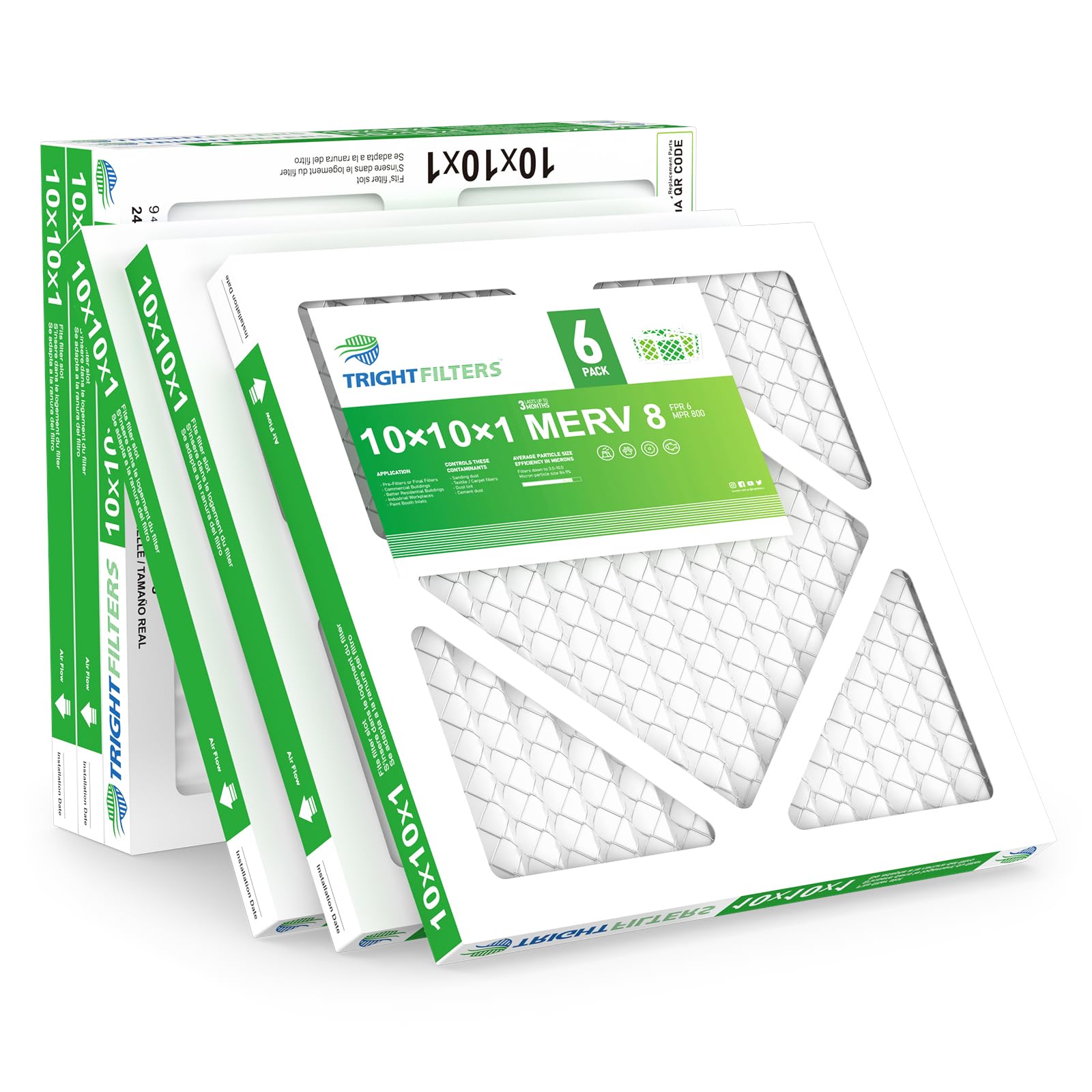 TRIGHTFILTERS 10x10x1 filter pack ready for HVAC replacement