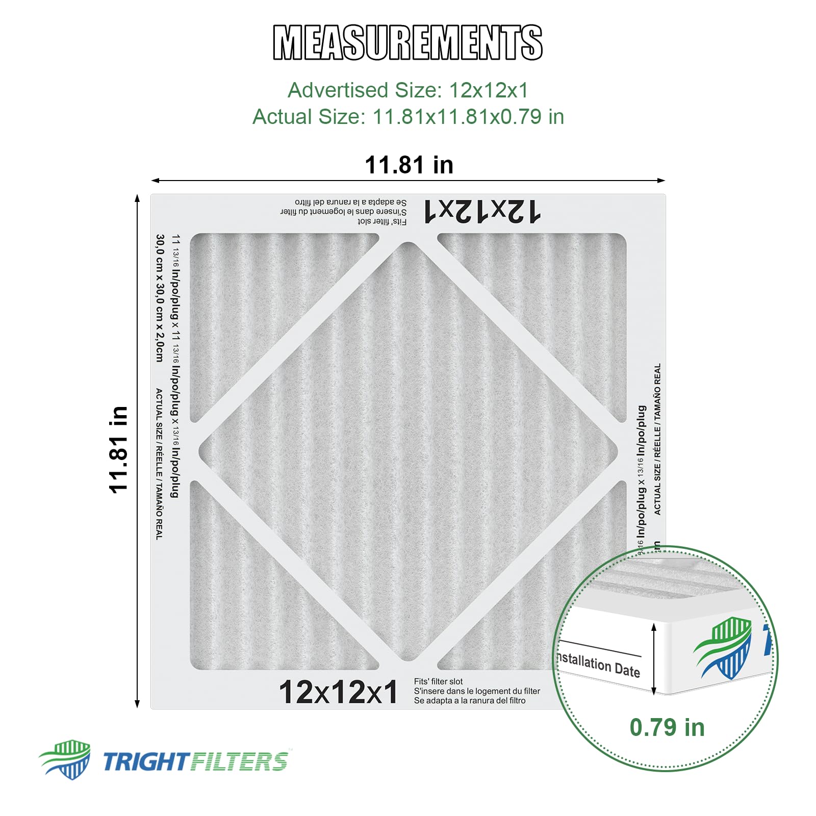 TRIGHTFILTERS 12x12x1 air filter perimeter structure highlights durability for long-term use