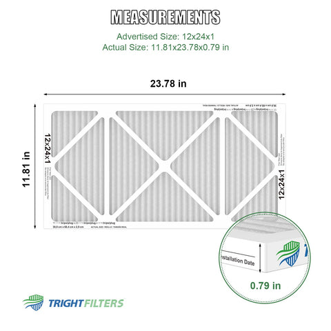 TRIGHTFILTERS 12x24x1 air filter back view, sturdy frame for reliable fit.