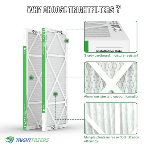 TRIGHTFILTERS 12x24x1 air filter pleats close-up, higher filtration capacity.