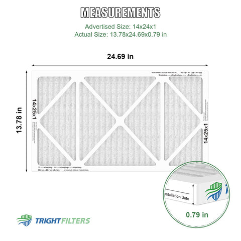 TRIGHTFILTERS 14x25x1 filter close-up highlights pleated media designed for higher airflow